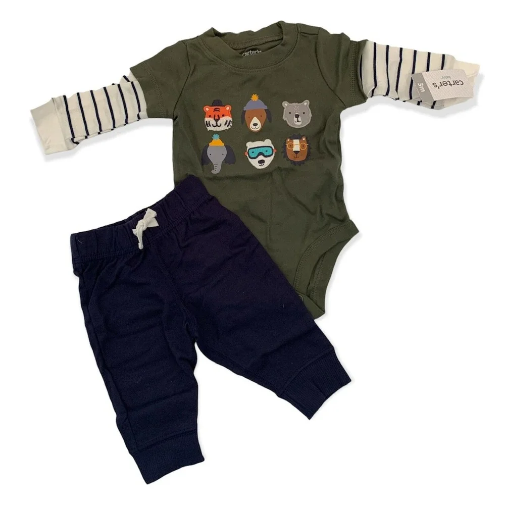 3 Months New Carters 2 Piece Pants and Shirt Animal Outdoor Theme Joggers